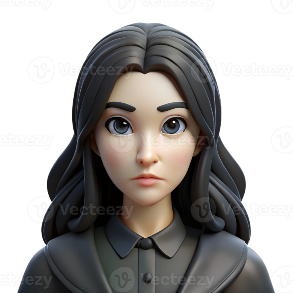 magnificent modern A gothic portrait of a pale woman with long black hair, melancholic expression, pre-raphaelite style high resolution png