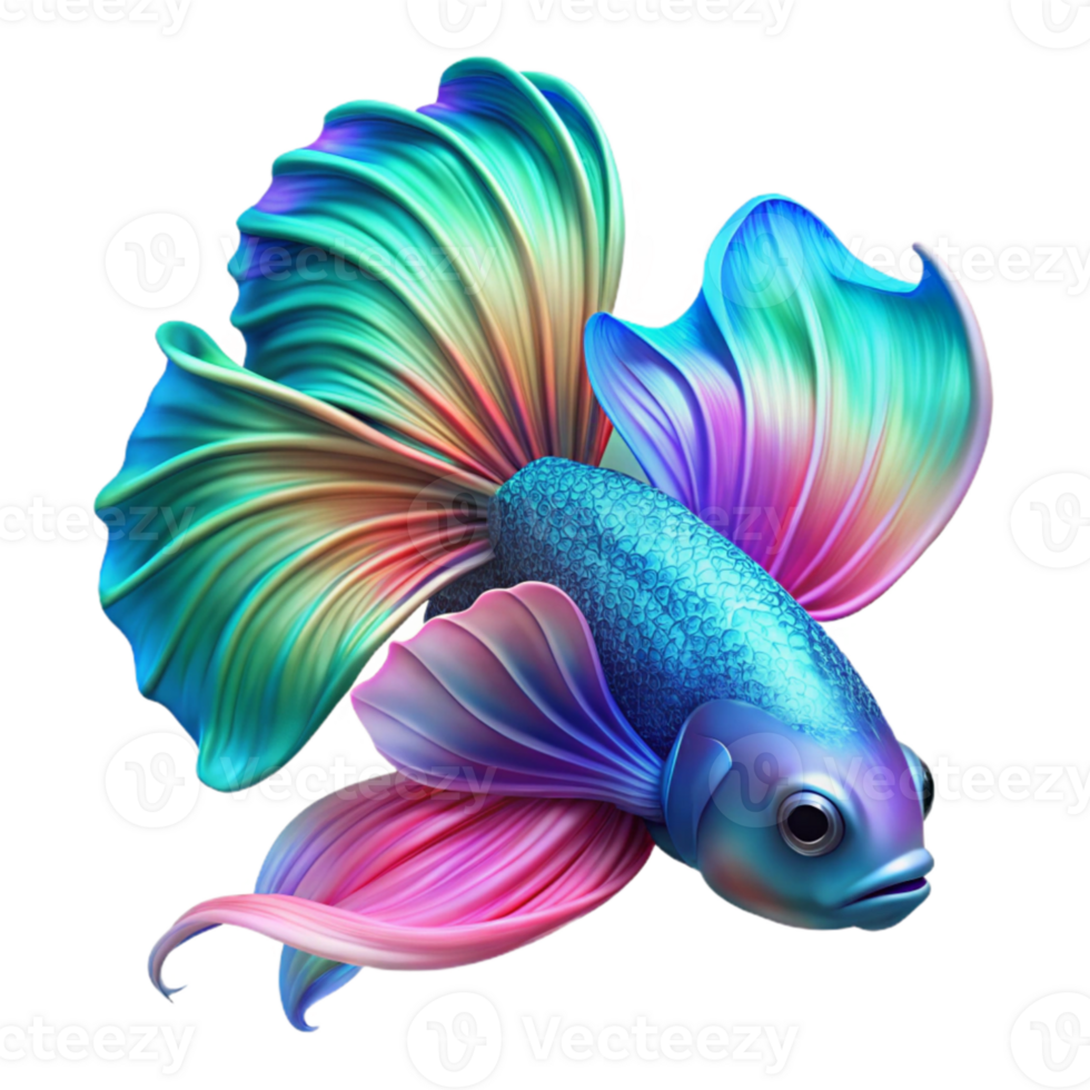 wonderful minimalist A vibrant betta fish with flowing fins, dynamic pose, neon colors, digital art style authentic png