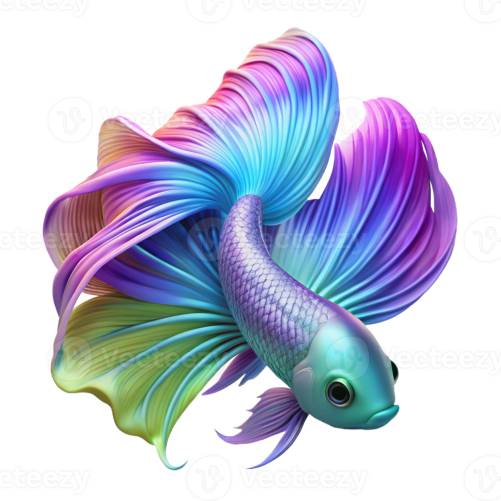 impressive vintage A vibrant betta fish with flowing fins, dynamic pose, neon colors, digital art style authentic png