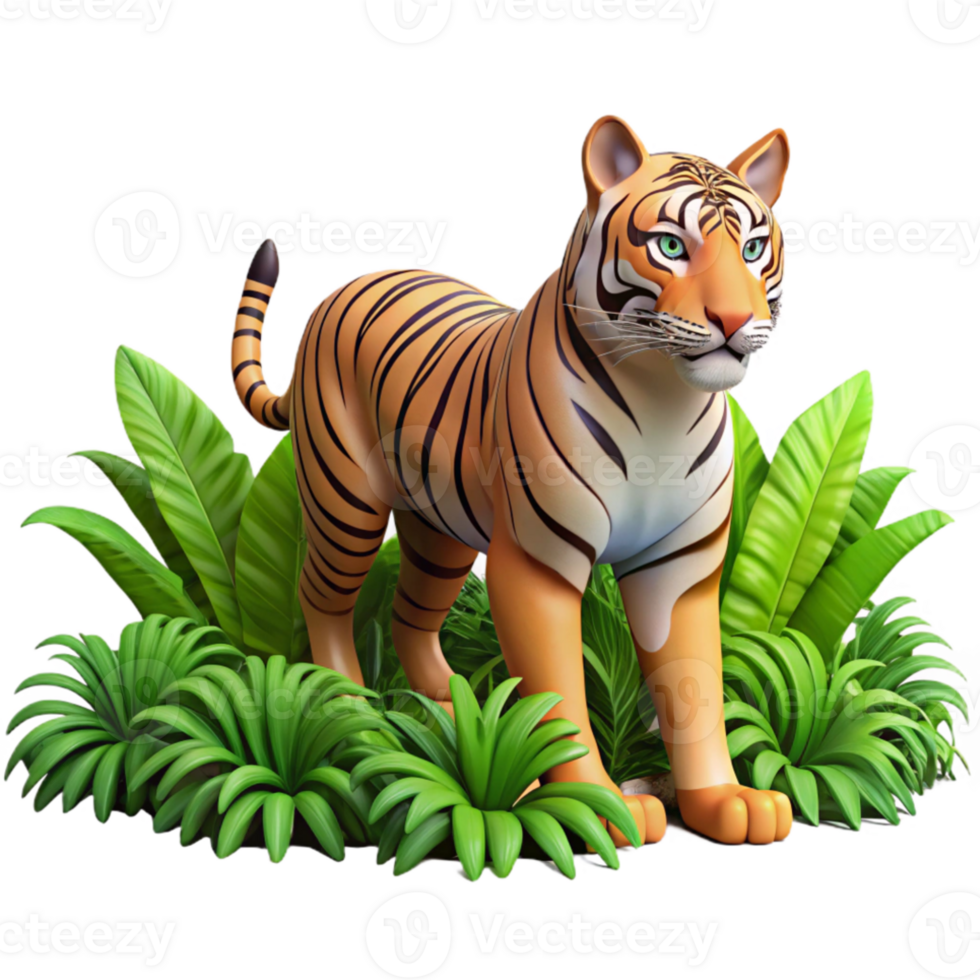 extraordinary creative A powerful tiger stalking through dense jungle foliage, realistic rendering, dappled sunlight 4K png