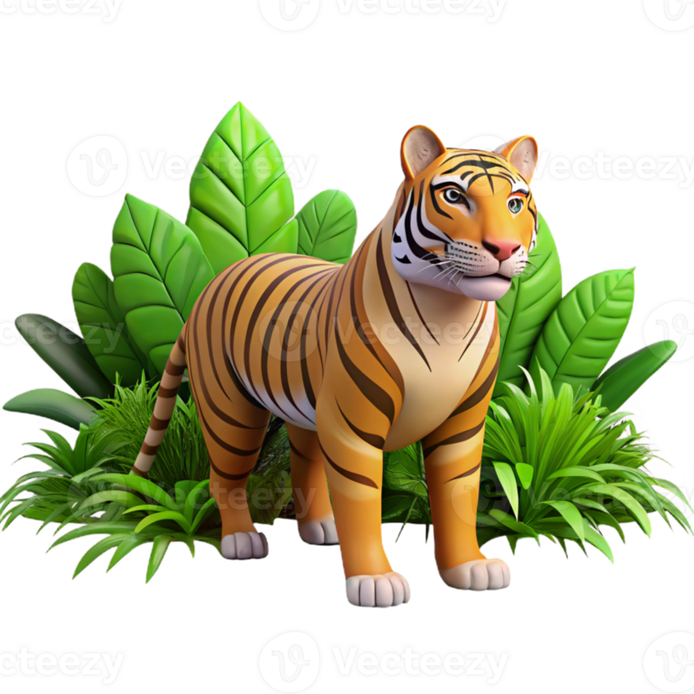 impressive abstract A powerful tiger stalking through dense jungle foliage, realistic rendering, dappled sunlight premium png