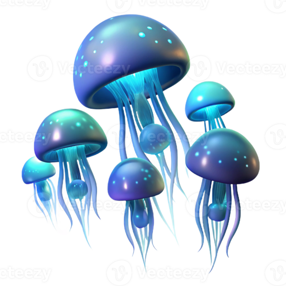 wonderful creative A school of luminous jellyfish drifting in the deep ocean, bioluminescent glow, dark background effect but no actual background elements, digital art authentic png