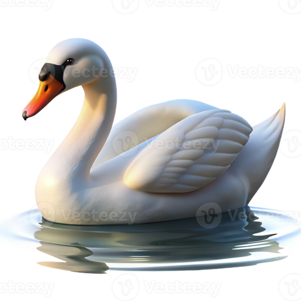 serene artistic A graceful swan gliding across a still lake, serene lighting, realistic rendering detailed png