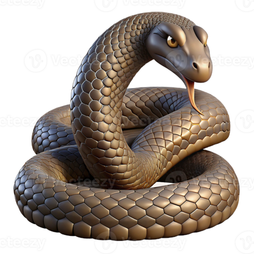 serene artistic A coiled rattlesnake, detailed scales and menacing pose, dimly lit, realistic style professional png