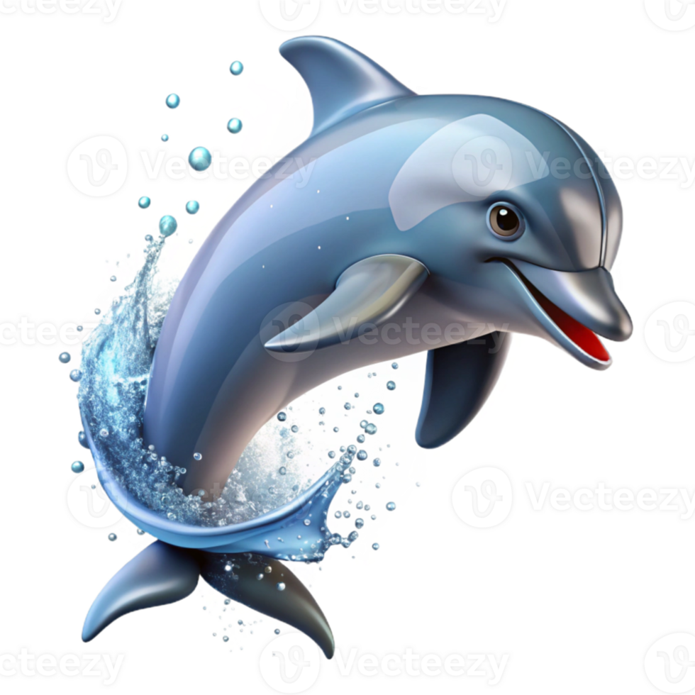 impressive minimalist A playful dolphin leaping out of the ocean, sparkling water droplets, dynamic pose, photorealistic style authentic png