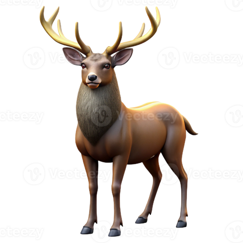 stunning contemporary A majestic stag with large antlers, autumnal forest setting but no actual background elements, realistic rendering professional png