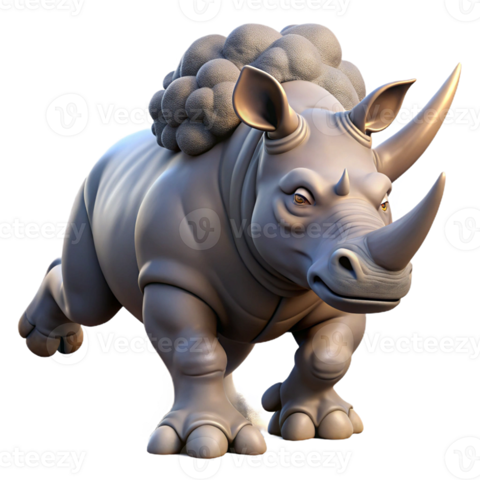extraordinary rustic A powerful rhinoceros charging, dust clouds around its feet, dynamic pose, realistic style original png