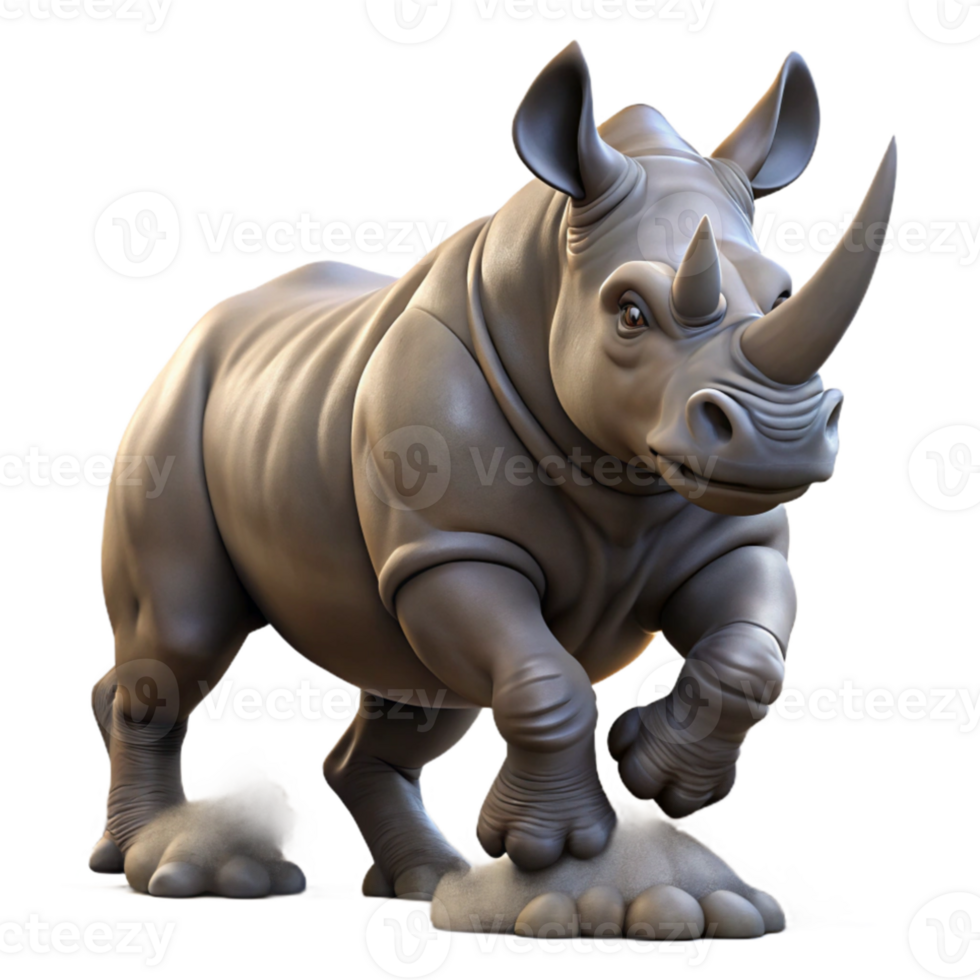 elegant traditional A powerful rhinoceros charging, dust clouds around its feet, dynamic pose, realistic style professional png