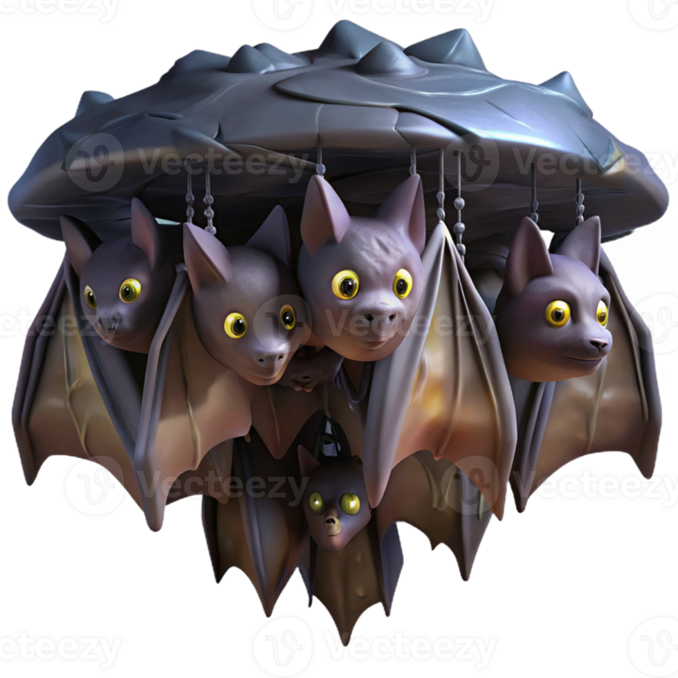 beautiful traditional A colony of bats hanging upside down in a cave, dimly lit, spooky atmosphere, digital painting exclusive png