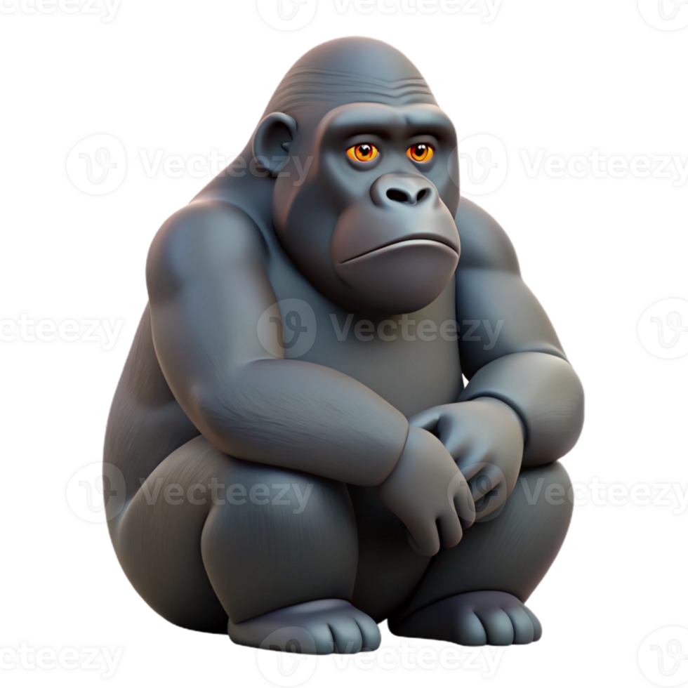 magnificent modern A solitary gorilla sitting in the rainforest, contemplative pose, realistic rendering high resolution png