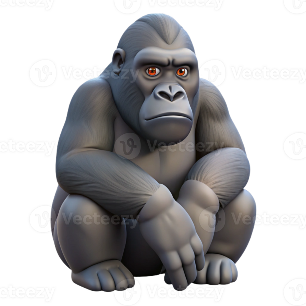 elegant rustic A solitary gorilla sitting in the rainforest, contemplative pose, realistic rendering 4K png