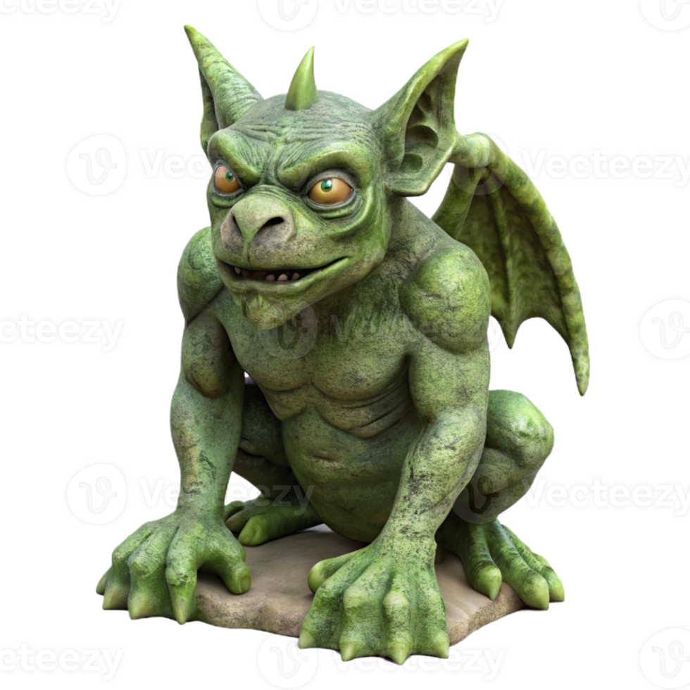 elegant creative A gothic gargoyle statue, weathered and moss-covered, realistic 3D render style detailed png