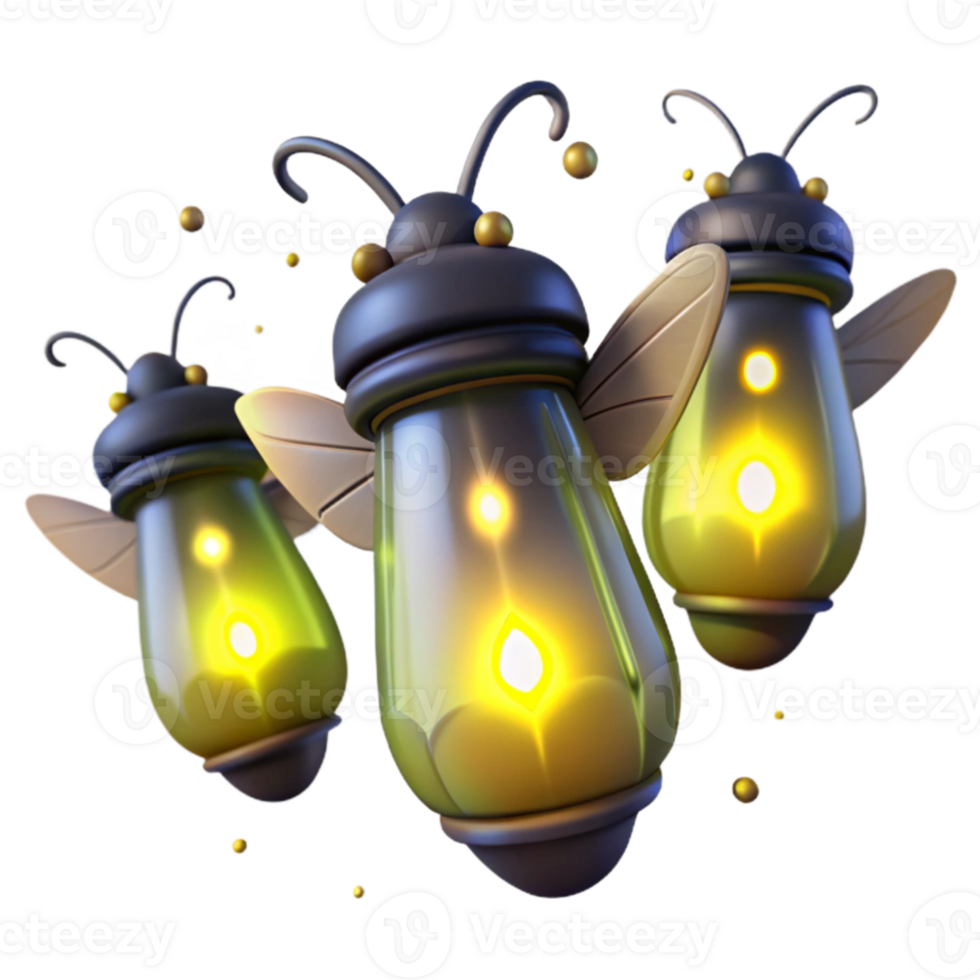 extraordinary artistic A group of fireflies glowing in the night, magical atmosphere, bokeh background effect but no actual background elements, digital art original png