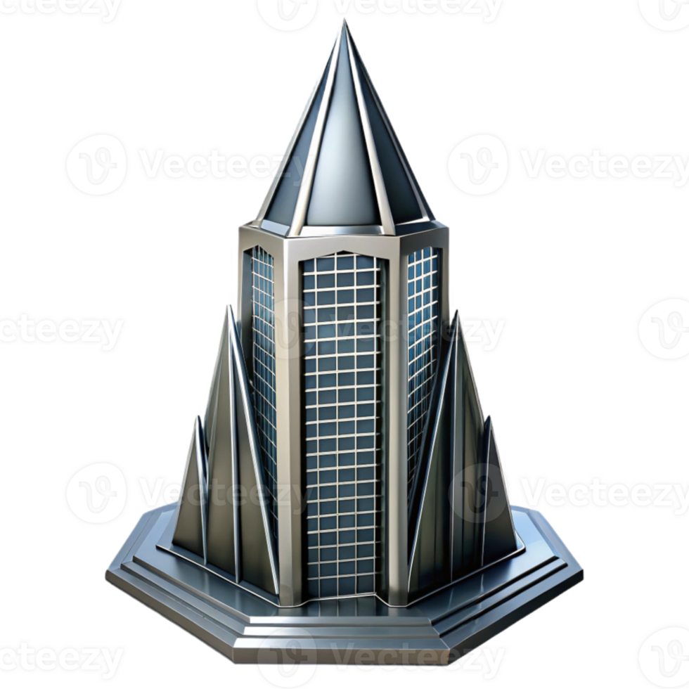 extraordinary classic Art Deco skyscraper, chrome and black glass, sharp angles, volumetric lighting, cinematic, exclusive png