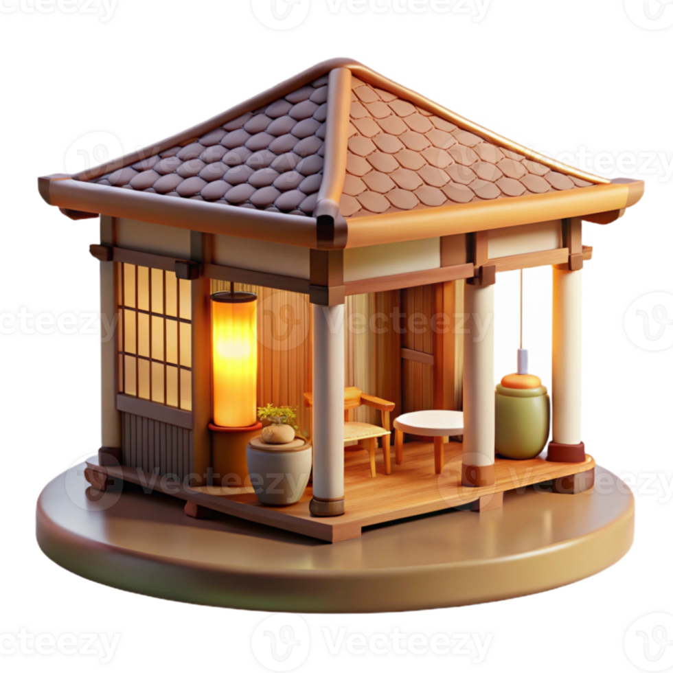 magnificent artistic A Japanese tea house made of bamboo and paper, soft interior lighting, serene, 4K png