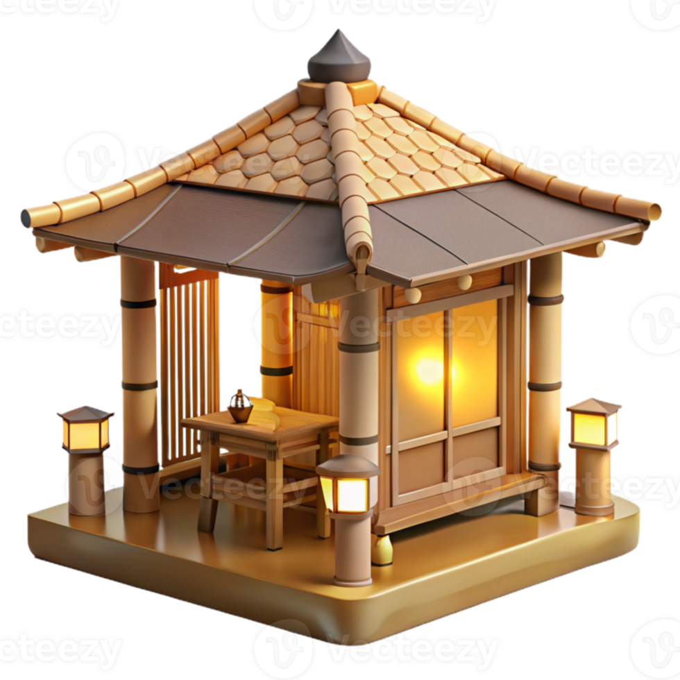 magnificent abstract A Japanese tea house made of bamboo and paper, soft interior lighting, serene, exclusive png
