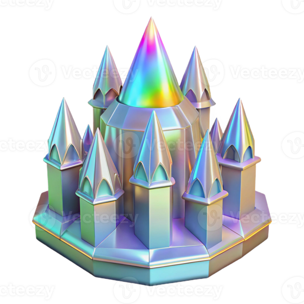 beautiful abstract A crystalline castle, facets reflecting rainbow light, magical, detailed png