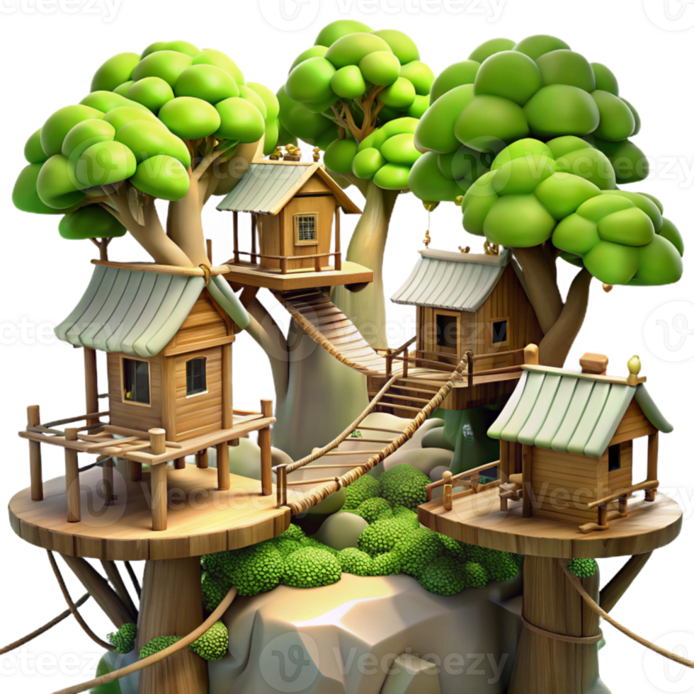 wonderful modern A treehouse village connected by rope bridges, dappled sunlight, fantasy, genuine png