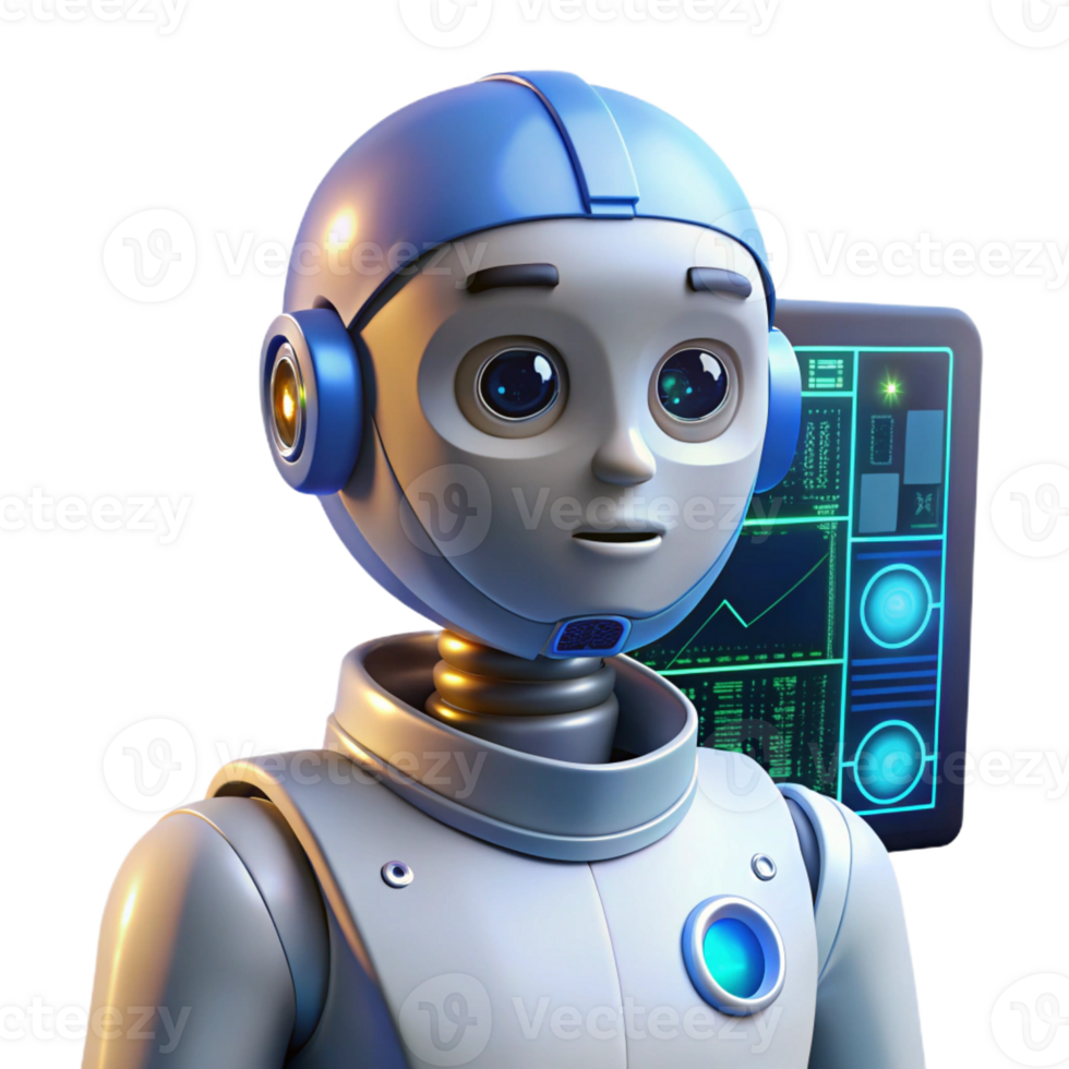 wonderful vintage A highly advanced, AI robot with a human-like face and intelligent eyes, contemplating a complex equation, lit by the glow of a computer screen. Sci-fi portrait style professional png