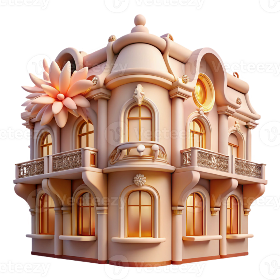 elegant rustic An art nouveau apartment building with intricate floral details, soft, warm lighting, elegant, high resolution png