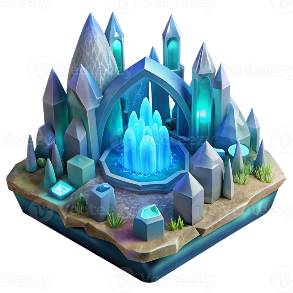 serene minimalist A subterranean city carved into a giant crystal cave, bioluminescent crystal lighting, fantasy, high resolution png