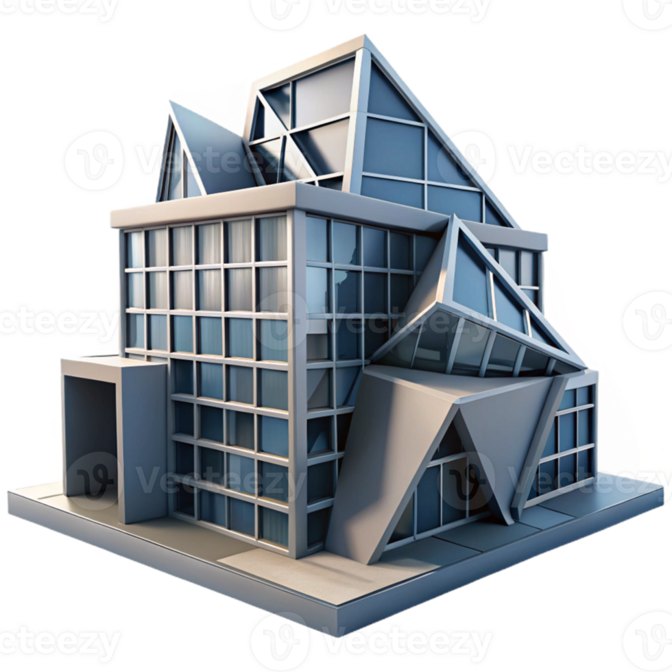 stunning rustic A deconstructivist office building, fragmented forms, sharp angles, dramatic lighting, 4K png