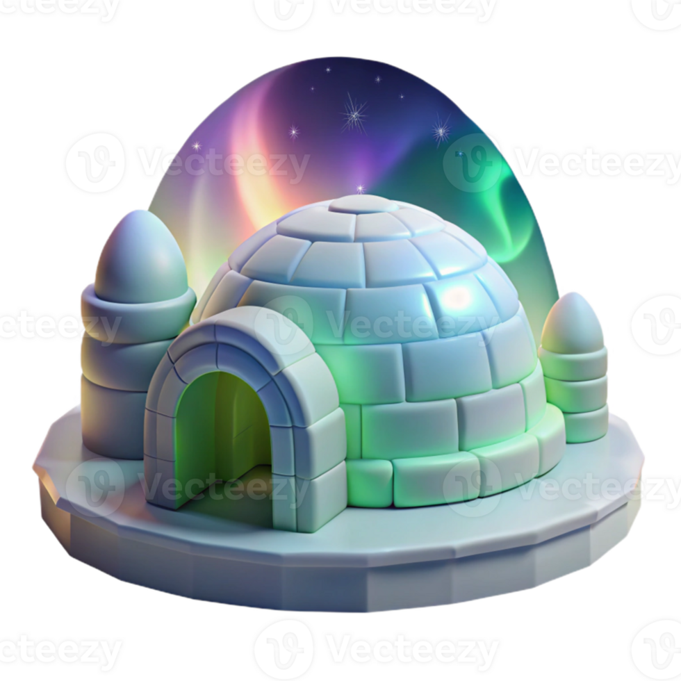 elegant contemporary An igloo village under the aurora borealis, ethereal lighting, realistic, high quality png
