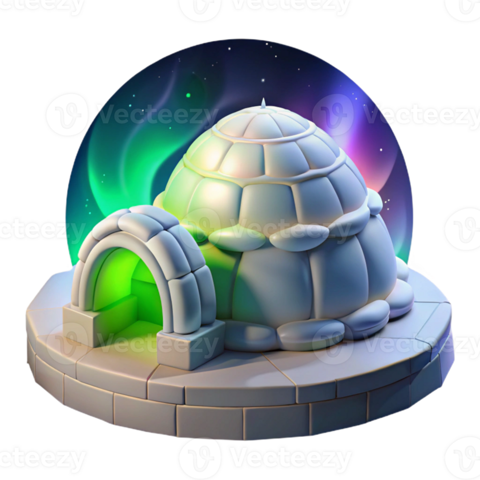 wonderful minimalist An igloo village under the aurora borealis, ethereal lighting, realistic, exclusive png