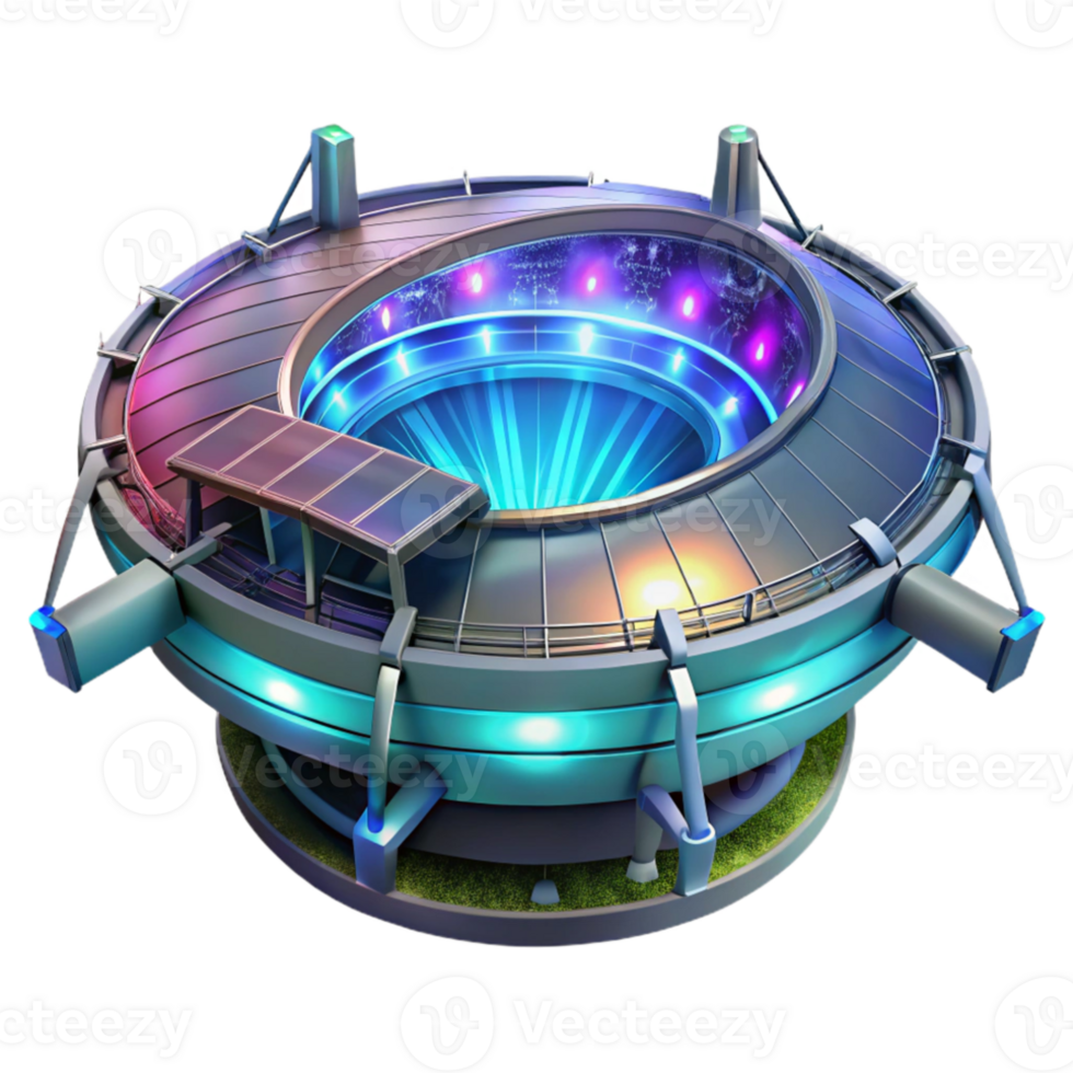 wonderful creative A futuristic floating stadium, holographic projections, dynamic lighting, cyberpunk, original png