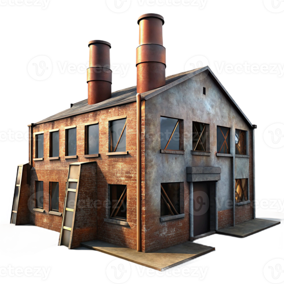 dramatic modern An abandoned industrial factory, rusty metal, broken windows, dim lighting, gritty, genuine png