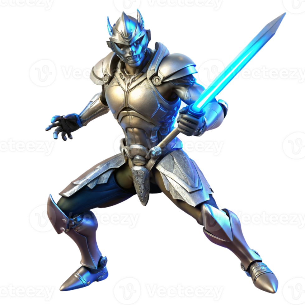 wonderful artistic A cyborg warrior, with intricate metallic limbs and glowing blue circuitry, brandishes a plasma sword. Dramatic lighting with shadows, dark fantasy style high resolution png