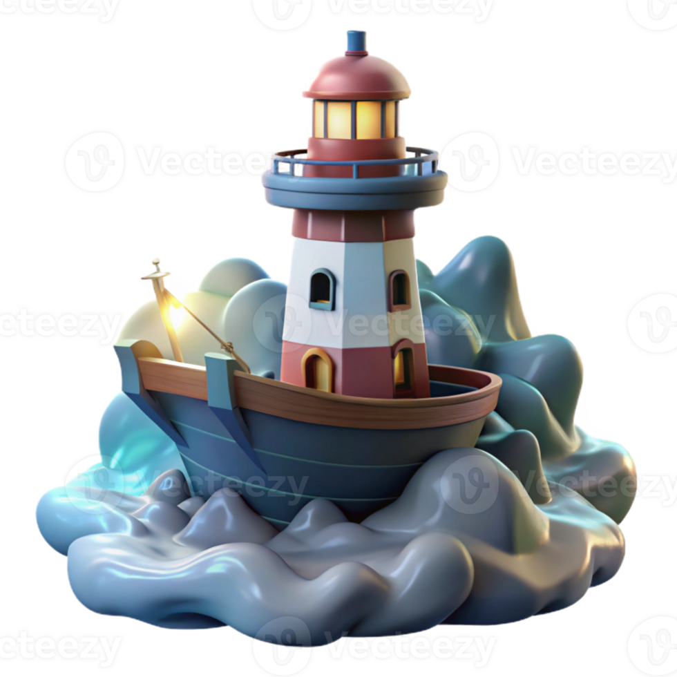 serene vintage A floating lighthouse, guiding ships through a stormy sea, dramatic lighting, fantasy, premium png