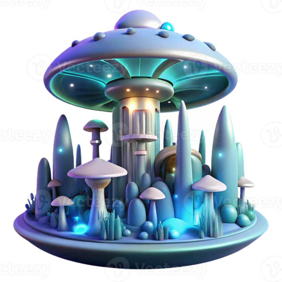 wonderful abstract A futuristic city built on a giant mushroom, bioluminescent fungal lighting, fantasy, genuine png