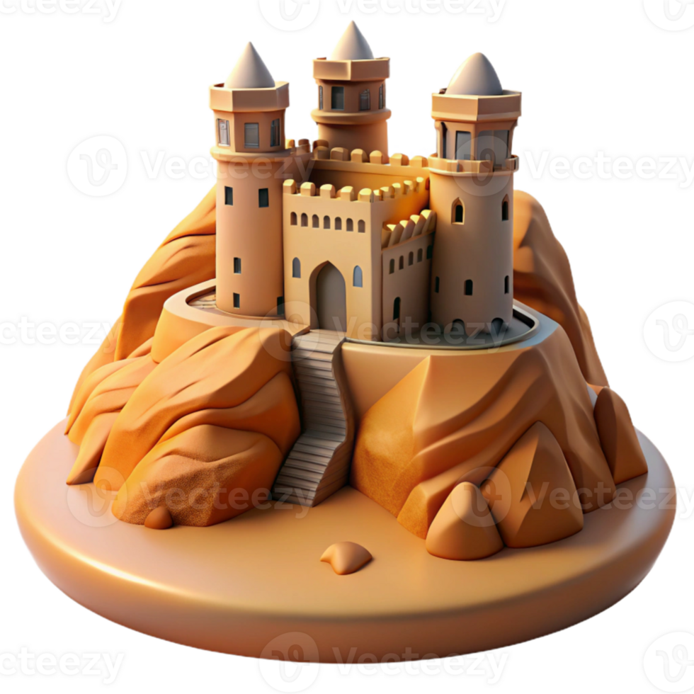 vibrant rustic A desert fortress, built into a rock formation, harsh sunlight, realistic, detailed png