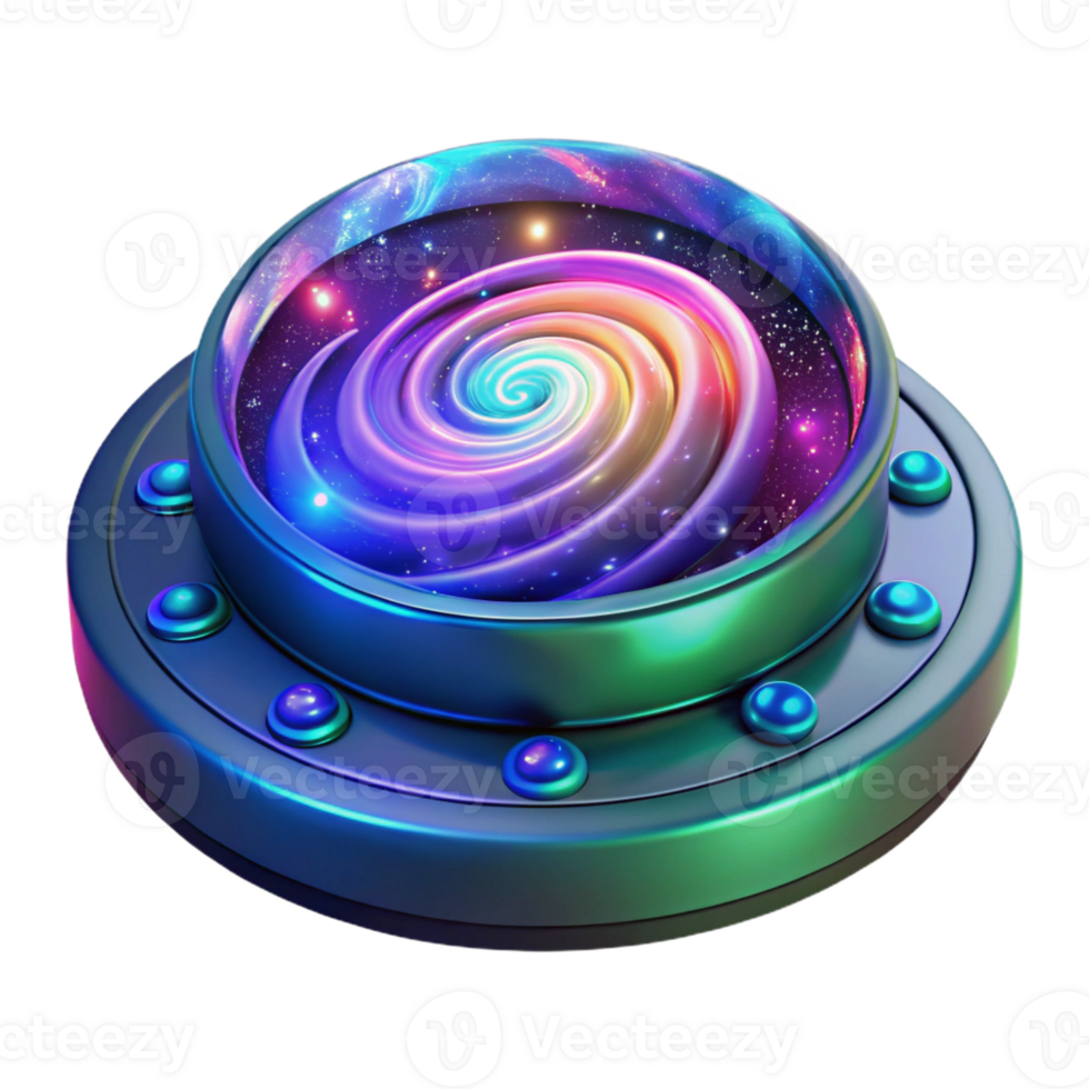 extraordinary contemporary A holographic projection of a galaxy, swirling with vibrant colors, displayed above a futuristic control panel. Neon lighting, cyberpunk style authentic png