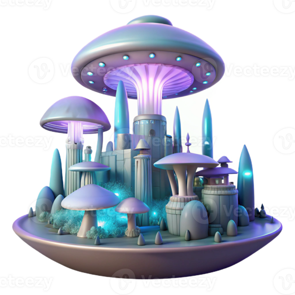 serene traditional A futuristic city built on a giant mushroom, bioluminescent fungal lighting, fantasy, premium png