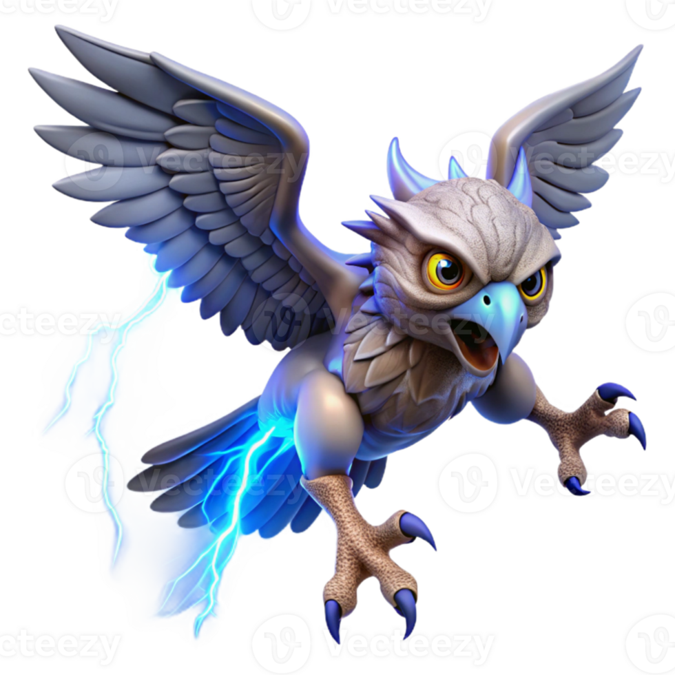 extraordinary traditional A fierce harpy, with razor-sharp talons and piercing blue eyes, diving towards its prey, lit by dramatic lightning strikes. Baroque style detailed png