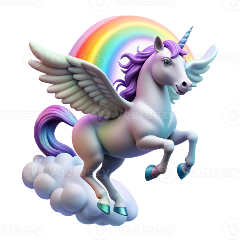 wonderful rustic A graceful pegasus, with iridescent wings, soaring through a cloudy sky, illuminated by a rainbow. Baroque style original png