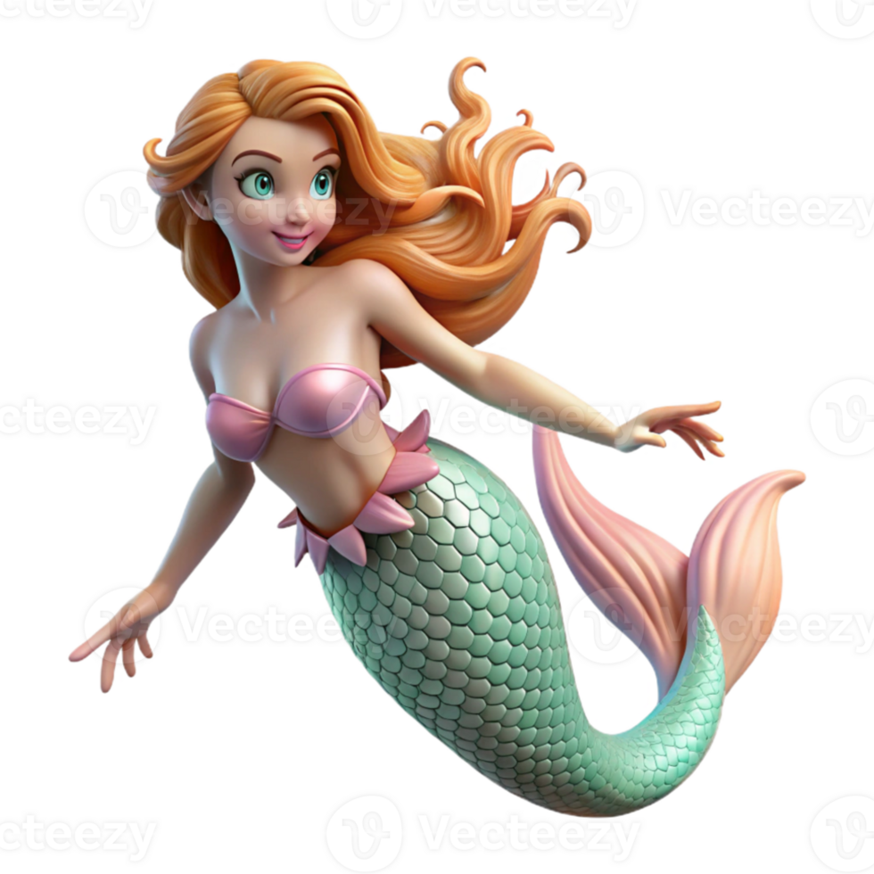 stunning modern A beautiful mermaid, with shimmering scales and flowing hair, swimming in a coral reef, illuminated by underwater sunlight. Art Nouveau style genuine png