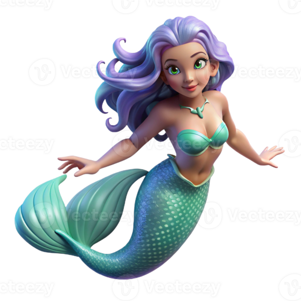 wonderful creative A beautiful mermaid, with shimmering scales and flowing hair, swimming in a coral reef, illuminated by underwater sunlight. Art Nouveau style genuine png