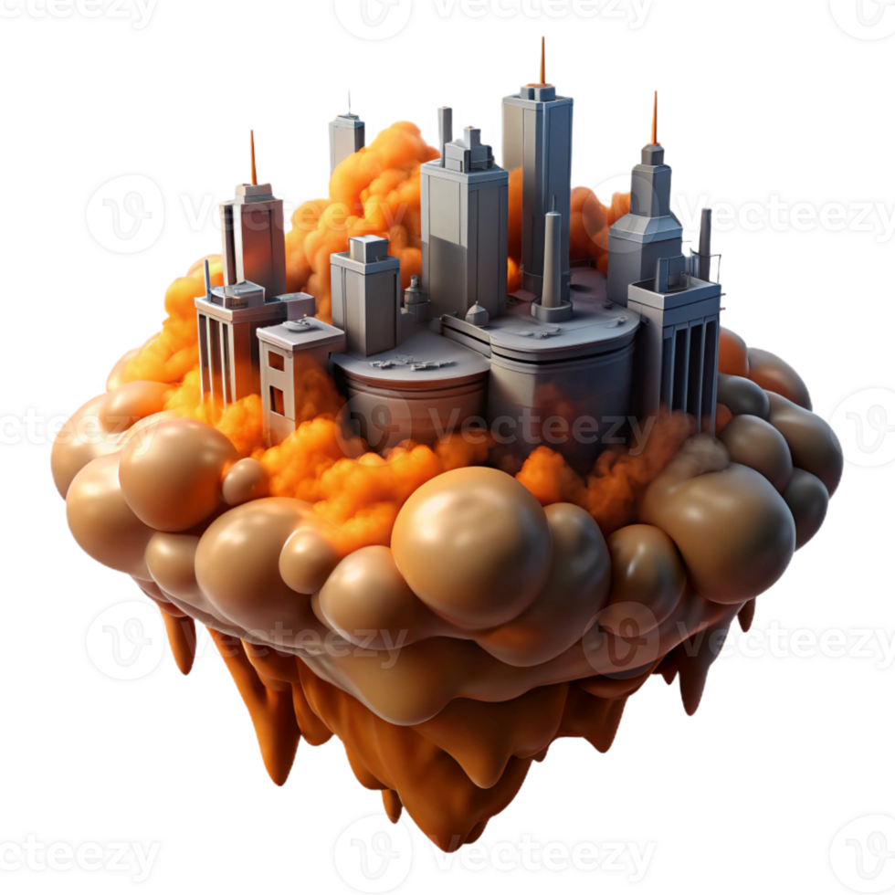 wonderful classic A floating city shrouded in toxic clouds, orange and brown color palette, apocalyptic lighting, matte painting style exclusive png