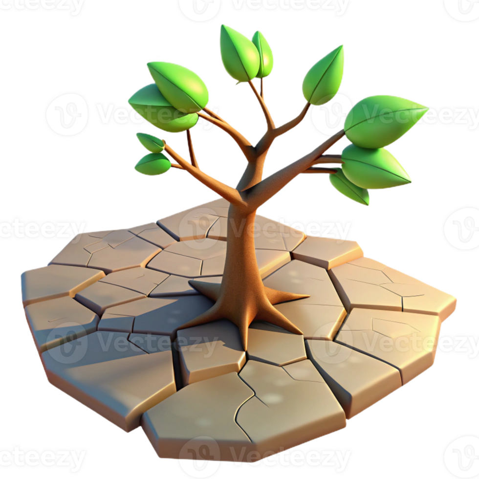 magnificent abstract A solitary tree growing from a cracked pavement, warm sunlight, hopeful lighting, impressionistic style authentic png