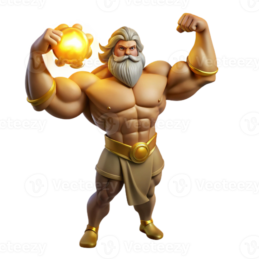 elegant classic A powerful titan, with immense strength, holding up the sky, illuminated by a golden light. Greek mythology style high quality png