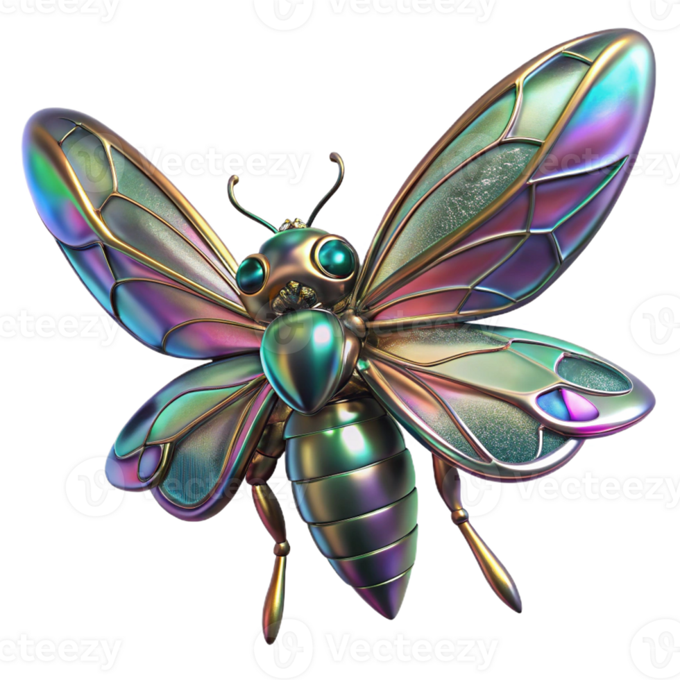 impressive rustic A mutated insect with metallic wings, iridescent colors, vibrant lighting, bio-art style original png