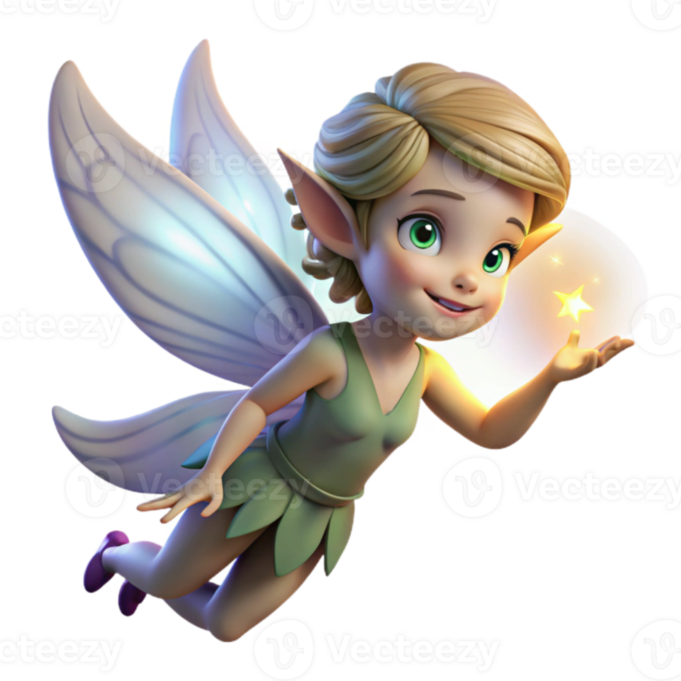 dramatic minimalist A mischievous pixie, with delicate wings and glowing hair, sprinkling fairy dust, lit by the soft light of the moon. Fantasy art style high resolution png
