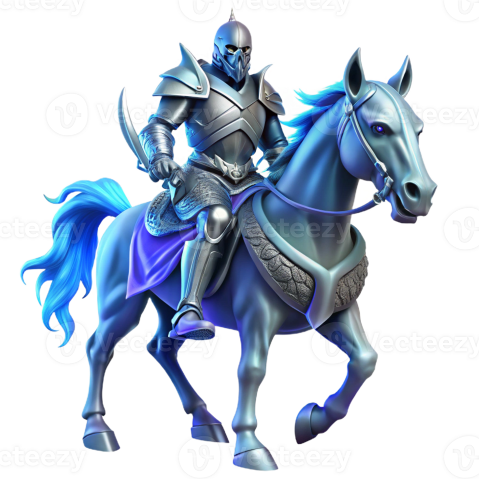 impressive modern A lone, spectral knight clad in shimmering silver armor, astride a skeletal warhorse, ghostly blue moonlight. Dark fantasy art style 4K png