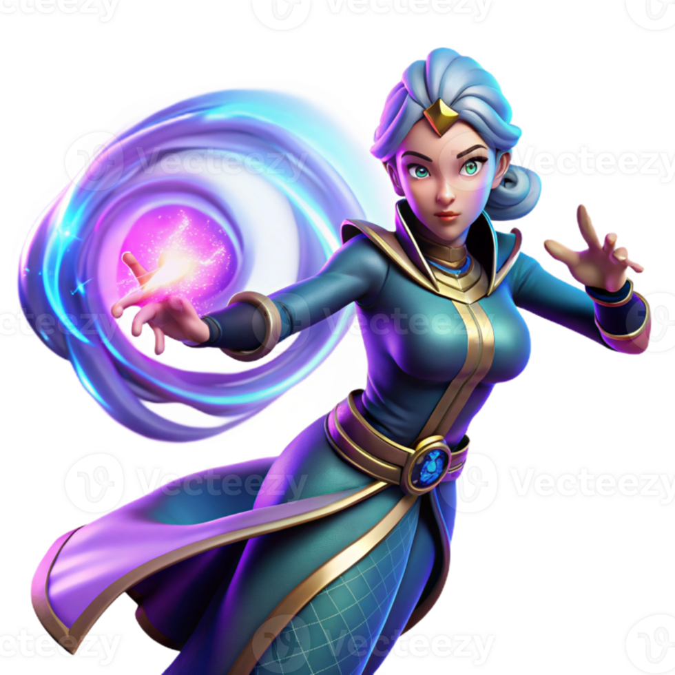 stunning artistic A powerful sorceress conjuring a swirling vortex of arcane energy, vibrant neon colors, dynamic lighting. Comic book art style authentic png
