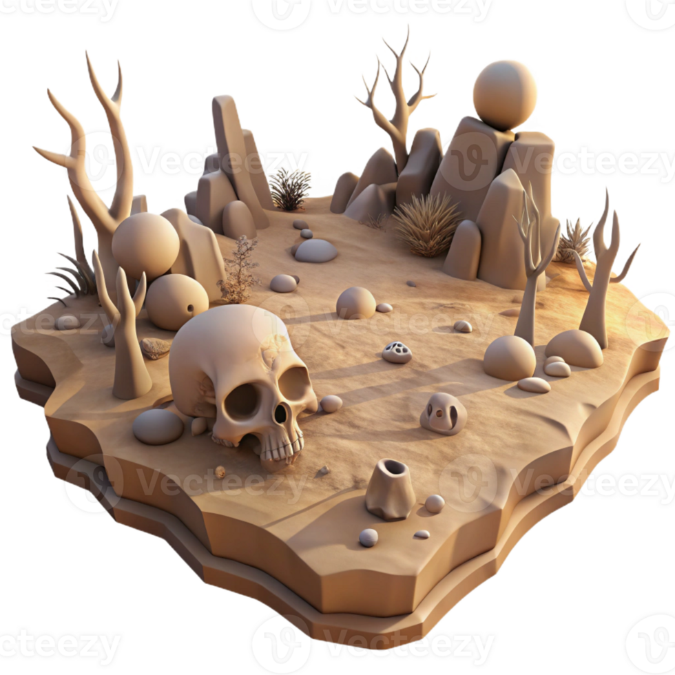 vibrant contemporary A barren landscape littered with skeletal remains, harsh sunlight, desolate atmosphere high quality png