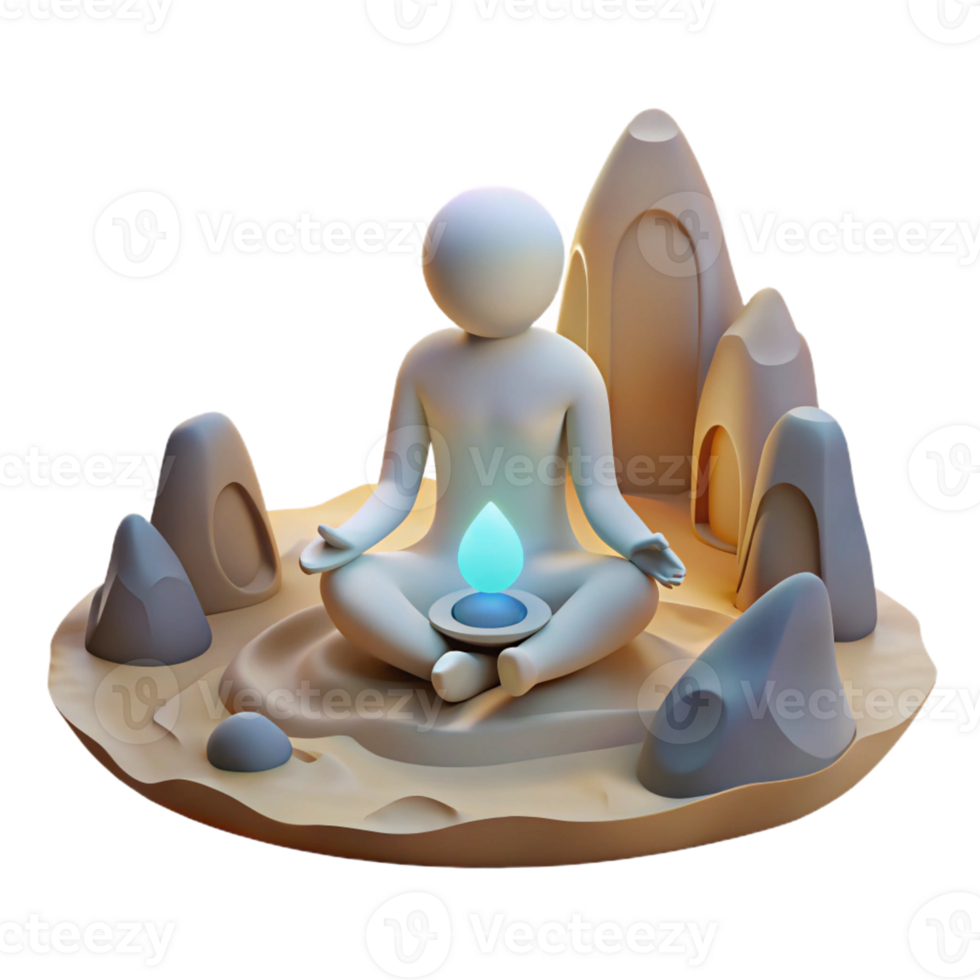serene abstract A lone figure meditating in a desolate wasteland, ethereal lighting, spiritual atmosphere professional png