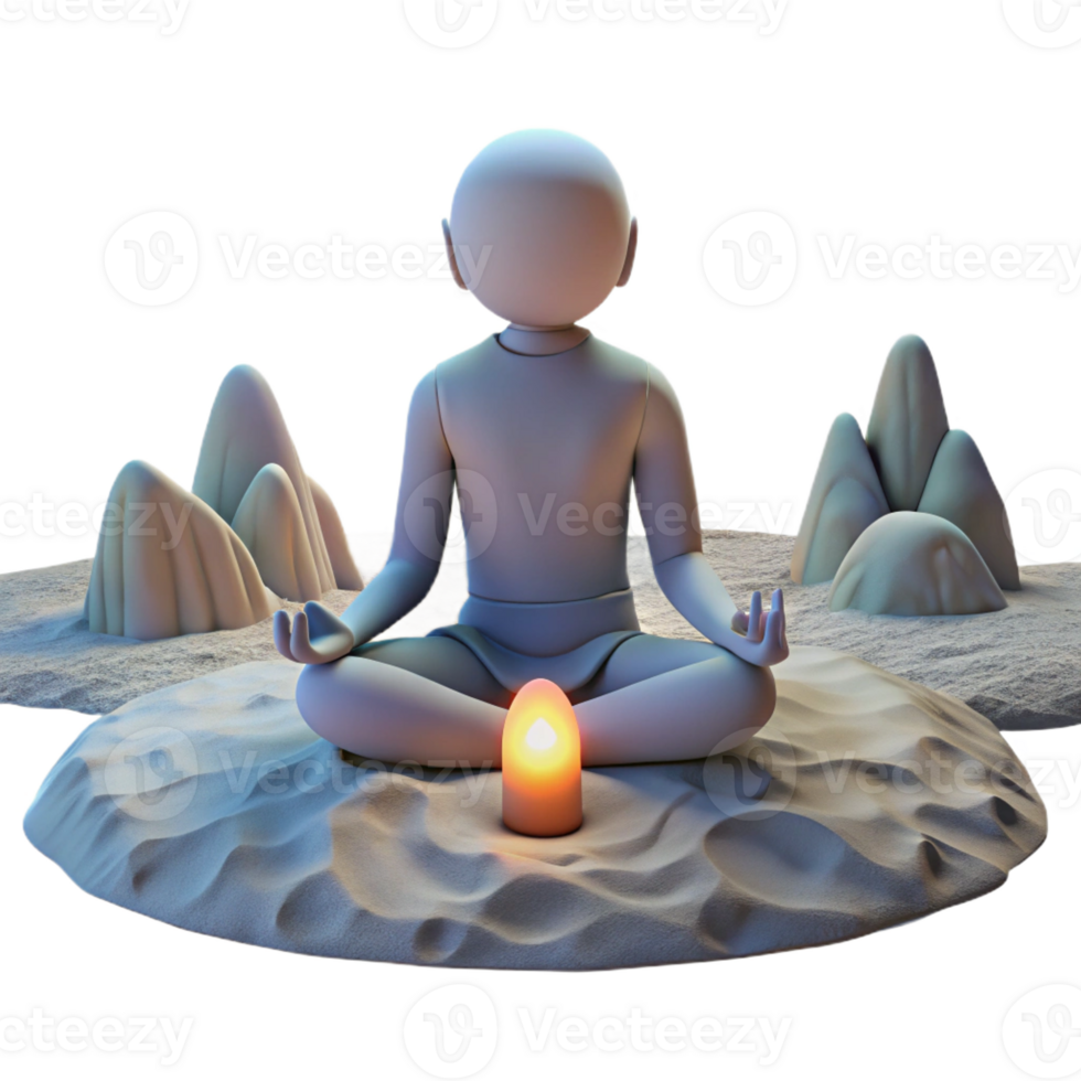 dramatic artistic A lone figure meditating in a desolate wasteland, ethereal lighting, spiritual atmosphere high resolution png